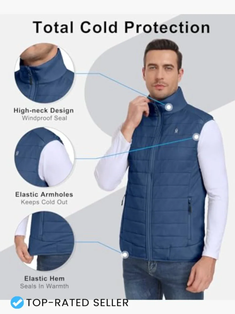 Men's Packable Puffer Vest Water-Resistant Quilted Sleeveless Vest for Travel